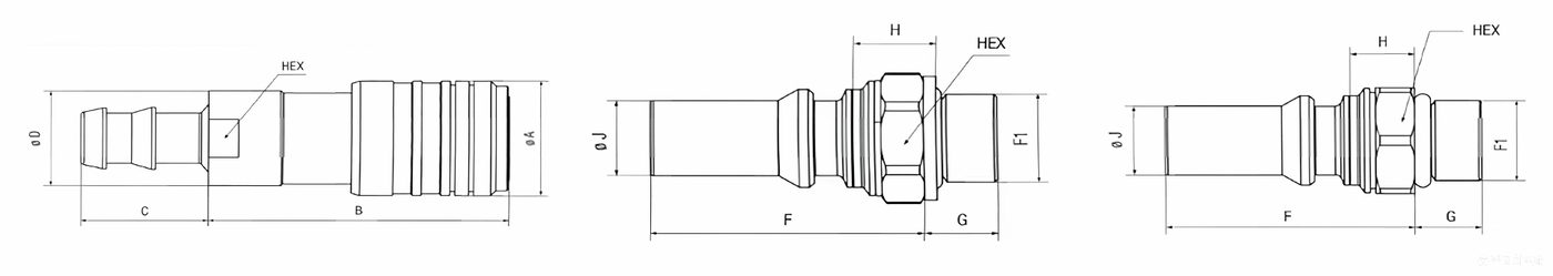 Quick connect coupling dimensional drawing
