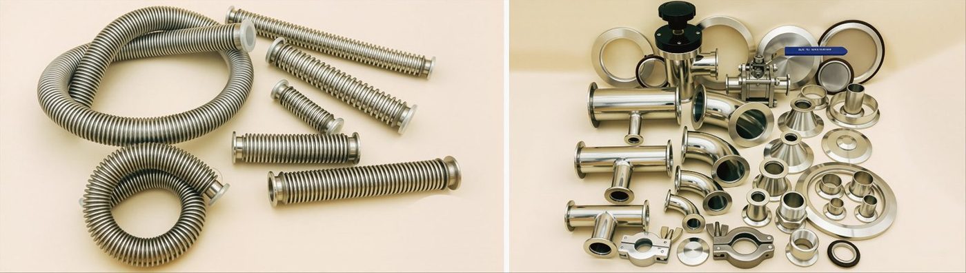 Stainless steel rigid pipe and corrugated hose assemblies